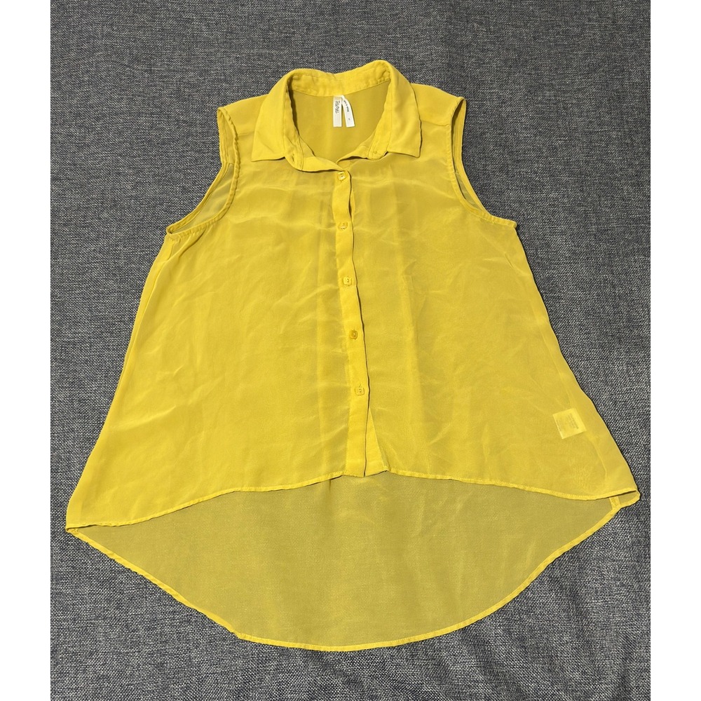 Truth NYC Women's Small Blouse Sleeveless Sheer High Low Yellow